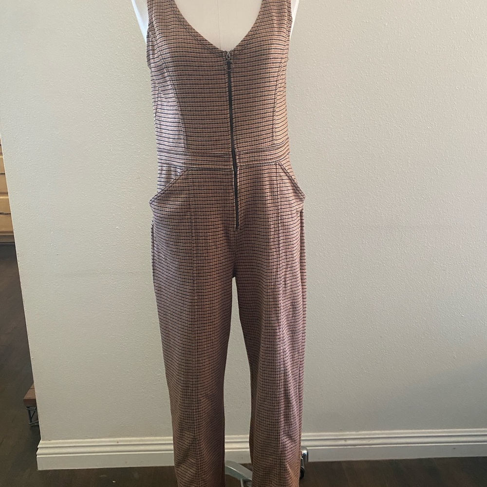 wild Fable target brown & orange plaid zipfront retro 70s style jumpsuit romper